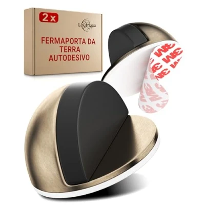 Immagine di LouMaxx Fermaporta a Pavimento Autoadesivo Set di 2 Fermaporte in Ottone Antico Ferma Porte Adesivo Design Efficace Da Terra