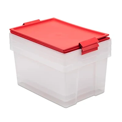 Immagine di TATAY Set di 3 Scatole con Coperchio, Capacità 35L, Maniglie, Coperchio 100% Materiali Riciclati, senza BPA, Trasparente, Rosso. Dimensioni 37 x 51 26 cm