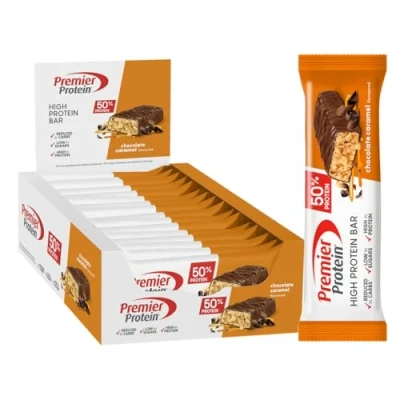 Immagine di Premier Protein High Bar Chocolate Caramel 16x40g Barretta ad alto contenuto proteico e a basso di zuccheri + Senza olio palma