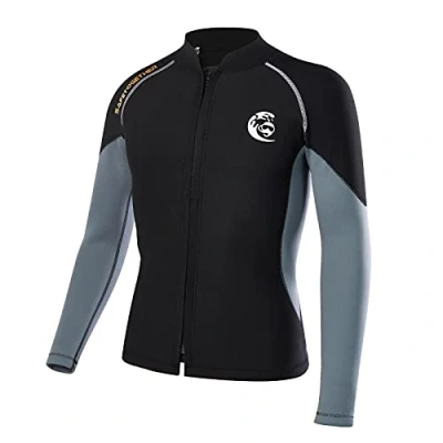 Immagine di Muta giacca da uomo e donna, 2 mm in neoprene con cerniera frontale a maniche lunghe, Surf, nuoto subacqueo, top (M, uomo)