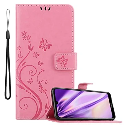 Immagine di Cadorabo Custodia Libro per Huawei Y6 2019 in ROSA Fiore Design di con Chiusura Magnetica, Funzione Stand e 3 Vani Carte Portafoglio Cover Case Wallet Book Etui Protezione