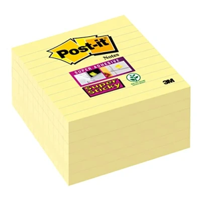Immagine di Post it 5098 Super Sticky Notes Foglietti a Righe, 6 Blocchetti di 90 Foglietti, 101 X mm, Giallo Canary