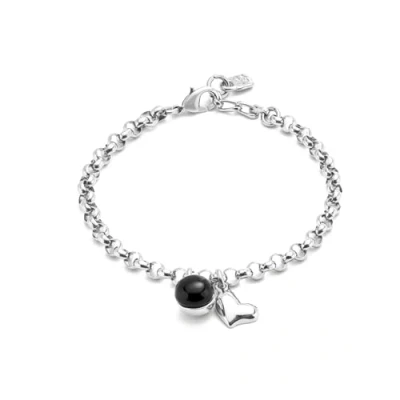 Immagine di UNO de 50 Bracciale Catena Placcata In Argento Sterling Con Charm Cuore E Murano Nero
