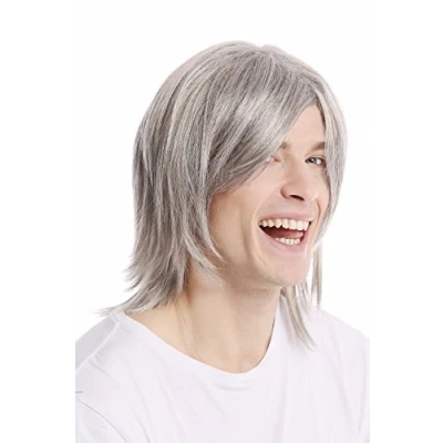 Immagine di WIG ME UP GFW82 51 Parrucca Uomo Lunga Liscia Riga Cool Vecchia Rockstar Grigio chiaro con Nero