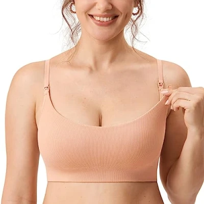 Immagine di MOMANDA Donna Reggiseno Allattamento Ribbed Senza Cuciture Imbottiti Sportivo Bralette per La maternità Pompelmo Arancione 2 M