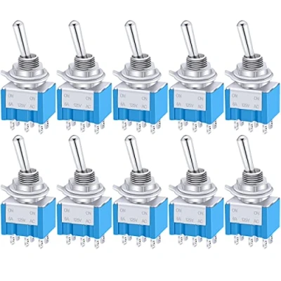 Immagine di Taiss 10 pezzi Mini Interruttore a levetta ON/ON 2 Posizioni 6 Pin DPDT Metallo Bilanciere 6A 125V AC Blu per Automobile,casa MTS 202