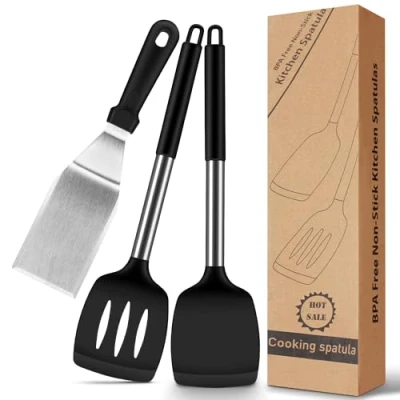 Immagine di Spatola in silicone, 2 spatole per la cucina, resistente al calore, plastica, senza BPA, colore: nero