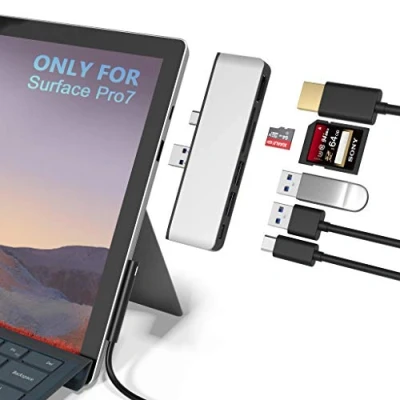 Immagine di Rytaki Docking Station Hub USB Surface Pro 7 con 4K HDMI, C, 2 Porte 3.0 ad Alta velocità Trasporto, Slot per schede SD (HC) e Lettore di TF Microsoft 7, Aluminium