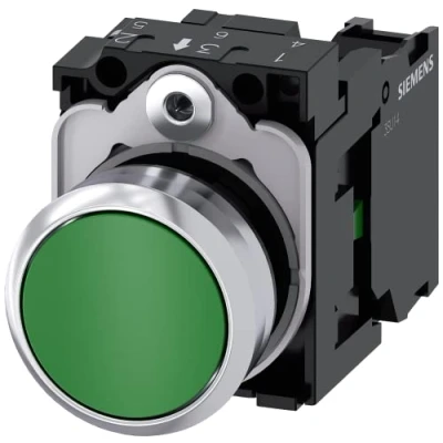 Immagine di Siemens 3SU11500AB401BA0 3SU1150 0AB40 1BA0 Pulsante Anello frontale in metallo, Lucido, Piatto Verde 1 pz.