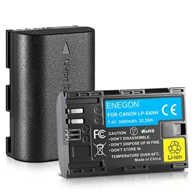 Immagine di ENEGON LP E6NH Batteries Li ION Haute capacité 3000mAh, Batterie de Remplacement pour EOS R, R5C, 5D Mark II, III, IV, 5DS, 5DSR, 6D, 7D, 7D 80D, 70D, 60D, 60Da, XC10, XC15
