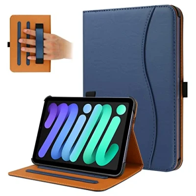 Immagine di FANRTE custodia protettiva per iPad Mini 6 8,3&quot; 2021 (6a generazione Mini, A2567 A2568 A2569), multi angolo, con tasca frontale e Auto Sveglia/Sonno((Blu scuro))