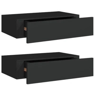 Immagine di vidaXL Scaffali con Cassetti da Parete 2 pz Neri 40x23,5x10 cm MDF