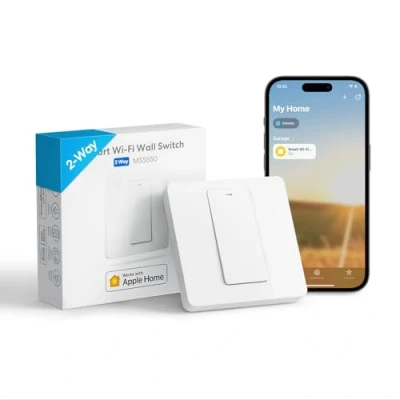 Immagine di interruttore WiFi Meross (CAVO NEUTRO RICHIESTO), intelligente a 2 vie compatibile con Apple HomeKit, Siri, Alexa, Google Home e SmartThings, comando vocale