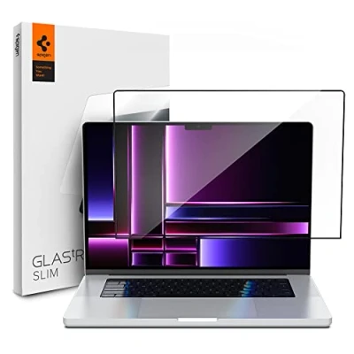 Immagine di Spigen Vetro Temperato compatibile con MacBook Pro 16 pollici (M4 / M4 Max M3 series M2 M1 series), Copertura Totale, Cristallino, 9H Protezione Schermo