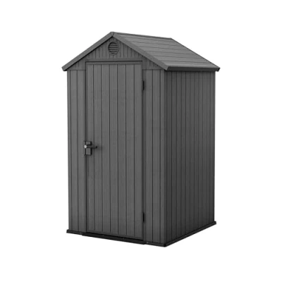 Immagine di Keter Casetta da Giardino Darwin 4x4, Finitura Effetto Legno, Colore Grigio, 1,4 m², 125,8x117x205H cm