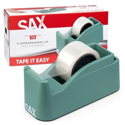 Immagine di SAX Tape it Easy XXL dispenser per nastro adesivo a una mano extra pesante, pacchi con funzione di porta spilli, antiscivolo, verde salvia