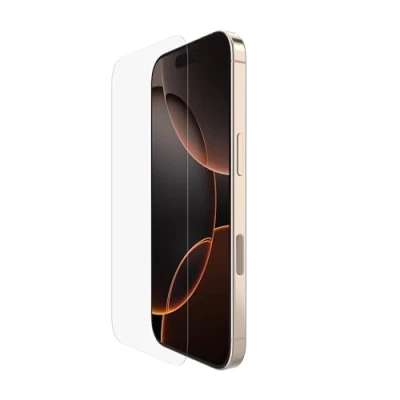 Immagine di Belkin ScreenForce TemperedGlass Pellicola Protettiva per iPhone 16 Pro, trasparente, antigraffio, durezza 9H, include supporto un&#039;applicazione senza bolle, vetro temperato Pro