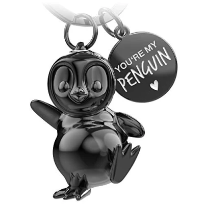 Immagine di FABACH Portachiavi a forma di pinguino Breezy, portafortuna, ottimo regalo per fidanzata o fidanzato, adatto compleanni e anniversari, con incisione “You&#039;re My Penguin, Nero (lucido)