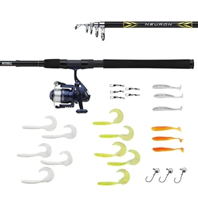Immagine di Mitchell Neurone, Set, Canna Esche, Combo da Pesca pronta all&#039;Uso Unisex, Blu/Oro, 180 T 5 15g 2000