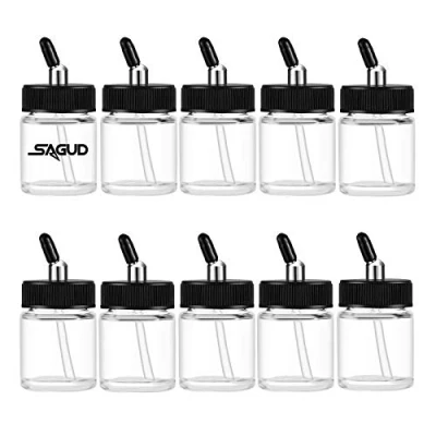 Immagine di SAGUD flacone aerografo 10pcs Glass Airbrush Bottiglie Kit 2/3 Uncia (20cc) Jar con Adattatore cap Set Coperture e 30 Down Angle Adaptor Coperchio