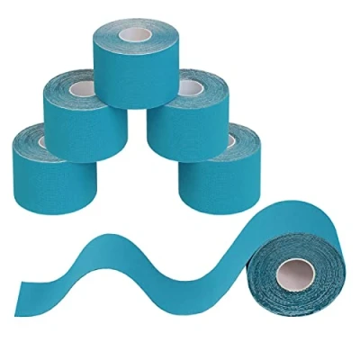 Immagine di BB Sport 6 Rotoli Nastro Kinesiologico 5 m x 5,0 cm Diversi Colori E Book Esempi Applicazione Tape Muscolare Cerotto, Colore:blu chiaro