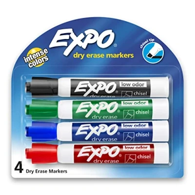 Immagine di Dry erase Markers,Chisel Point,Nontoxic,4/PK,Assorted, Sold as 1 Set