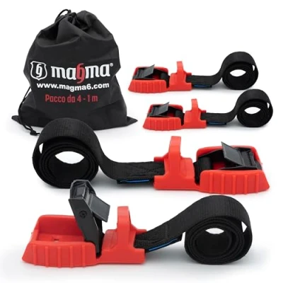 Immagine di MAGMA 4 Cinghie di Ancoraggio Cinghia per Fissaggio del Carico Bici Portapacchi, Kayak, Moto e Auto Set Regolabili AntiGraffio Assicurare Carichi Chiusura con Fibbia 1m Rosso
