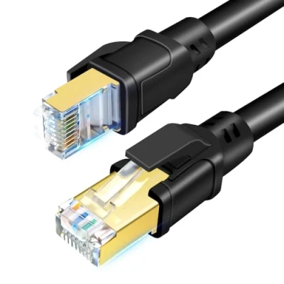 Immagine di DDMALL CAT 8 cavo Ethernet 0,5m, di rete SFTP ad alta velocità 40Gbps 2000MHz Internet LAN con RJ45 placcato oro per router, modem, giochi, Xbox, PC (0,5 Metro, Nero)