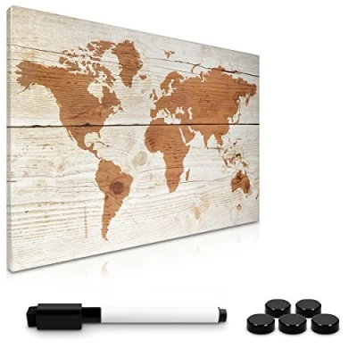 Immagine di Navaris Memo Board Lavagna Magnetica 40x60cm Lavagnetta Scrivibile Cancellabile con 1x Pennarello e 5X Calamite Bacheca Design World Map Vintage
