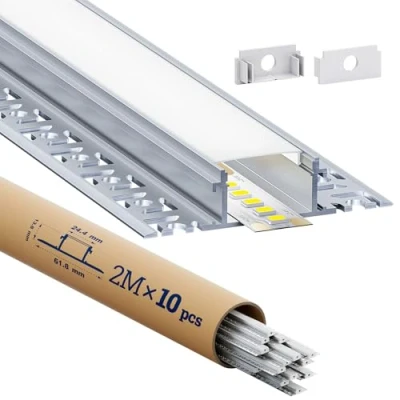 Immagine di HOOLED Profilo LED per Striscia 10 x 2 m (20 m), con coperchio opaco in PC, Profili dimensioni W24,4 mm (alette 61,8mm) H12,5mm supporta di larghezza inferiore o uguale a 20mm