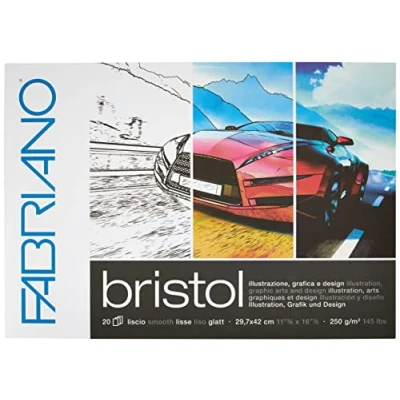 Immagine di Honsell Fabriano Bristol 19002942 Cuscinetto DIN A3, 250 g/m², superficie ultra liscia, molto resistente alla cancellazione, ideale per illustrazioni, grafiche e design