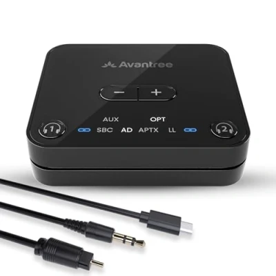 Immagine di Avantree Audikast 3 [2024 Version] Trasmettitore Bluetooth 5.3 Per TV Con aptX Adaptive E Low Latency, Dual Link Portata Lunga Di 100ft Adattatore Audio Wireless Cuffie
