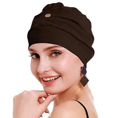 Immagine di osvyo copricapo da donna in cotone chemo con cancro e perdita di capelli, cappello cotone, leggero, confezione sigillata, caffè, Taglia unica