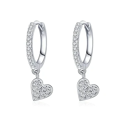 Immagine di Bo Win Orecchini in Argento Sterling 925 a Cerchio con Pendente Cuore Piccoli 3A Zirconi Pendenti Donna per Ragazze