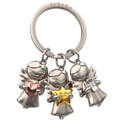Immagine di FABACH portachiavi con angelo custode a 3 stelle portafortuna amore regalo in metallo, argento, 1, Moderno