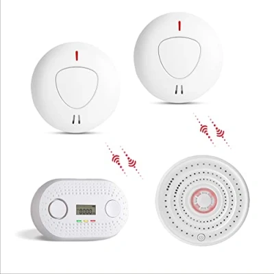 Immagine di fxo Rilevatore ottico di fumo, calore e monossido carbonio interconnesso 1 allarme calore, 2 fumo CO Allarmi antincendio wireless Confezione multipla con batteria da 10 anni