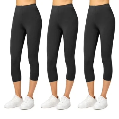 Immagine di Merry Style Leggings Donna 3/4 Pantaloni Capri Morbidi e Confortevoli in Viscosa Traspirante Elastici Delicati sulla Pelle Sensibile MS10 144 (Nero/Nero/Nero, 4XL)