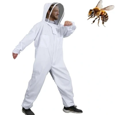 Immagine di Moontay Cotone Completo per il corpo Abbigliamento apicoltura Velo Cappuccio Cappello Giacca Tuta protettiva Attrezzatura api apicoltori (L)