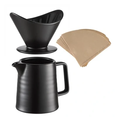 Immagine di BeeCa Macchina da caffè versata 500 ml, in ceramica resistente, filtro di carta V60, per preparato a mano, set casa, ufficio, caffetteria (nero)