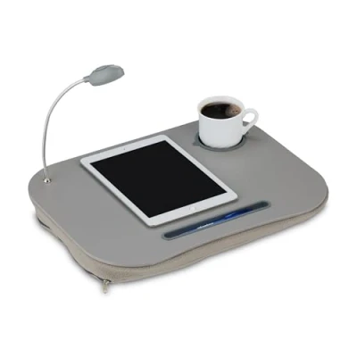 Immagine di Relaxdays Supporto con Cuscinetto, Tavolino per Computer, Poggia PC, Cuscino imbottito, Luce LED, Grigio