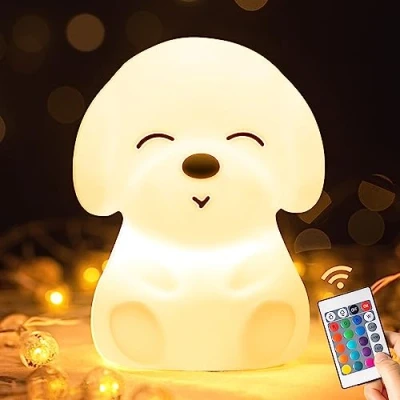 Immagine di Luce Notturna Bambini, Kawaii Silicone Cane Lampada per Tattile 16colors LED Ricaricabile Lucina Bambini,Lampada Bambini con Timer,Bimba Regali Natale