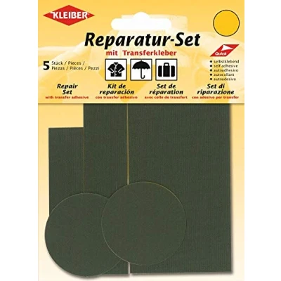 Immagine di Kleiber Set di 5 Toppe autoadesive in Nylon per Riparazione Vestiti, Varie Misure, Verde Oliva, unità