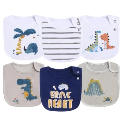 Immagine di Maiwamita 6 bavaglini impermeabili in cotone per neonati bambine e bambini sbavare mangiare con bottoni automatici (Multi7)