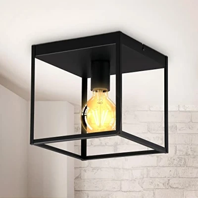 Immagine di B.K.Licht Plafoniera a cubo con 1 punto luce, attacco per lampadina E27 non inclusa, lampada da soffitto in metallo nero opaco, lato 22cm