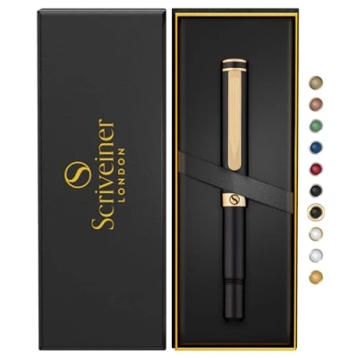 Immagine di Scriveiner Rollerball Nera EDC di lusso, splendida penna tascabile con finitura cromata, miglior regalo per uomini e donne, ricarica tedesca, idea regalo, penne design ufficio