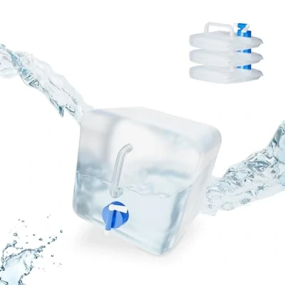 Immagine di Relaxdays Tanica Pieghevole,Set 4 Contenitori con Rubinetto, Coperchio Svitabile, Manico, BPA free,5 L, trasparente/blu