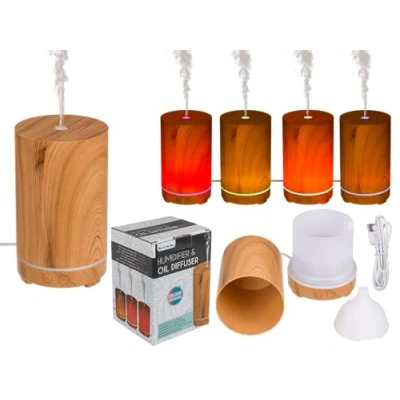 Immagine di Wooden Tower Optic Umidificatore con cavo LED e USB, 100 ml, circa 15 cm, in plastica, confezione regalo