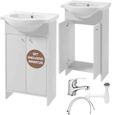 Immagine di Deftrans Domodomo Mobile da Bagno con lavabo Bianco 85 x 50 25,5 cm, lavabo,