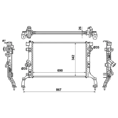 Immagine di NRF 53967 Radiatore motore Alluminio 690 342 26 con parti annesse Alette di raffreddamento saldate