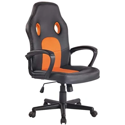 Immagine di CLP Sedia Gaming Ufficio Elbing in Similpelle I Poltrona Racing Scrivania con Braccioli E Rotelle Ergonomica, Colore:Nero/Arancione